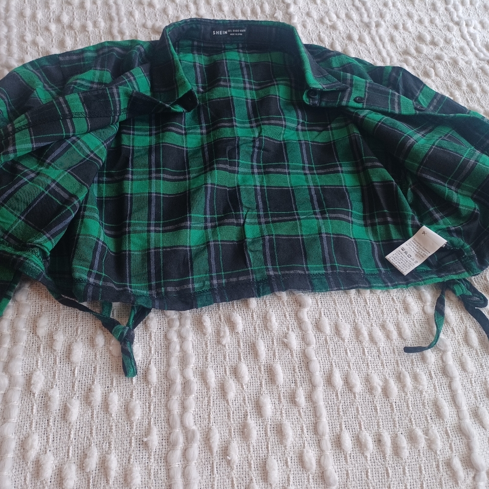 Shein Plaid Ruched Drawstring Crop Top - Picture 4 of 6